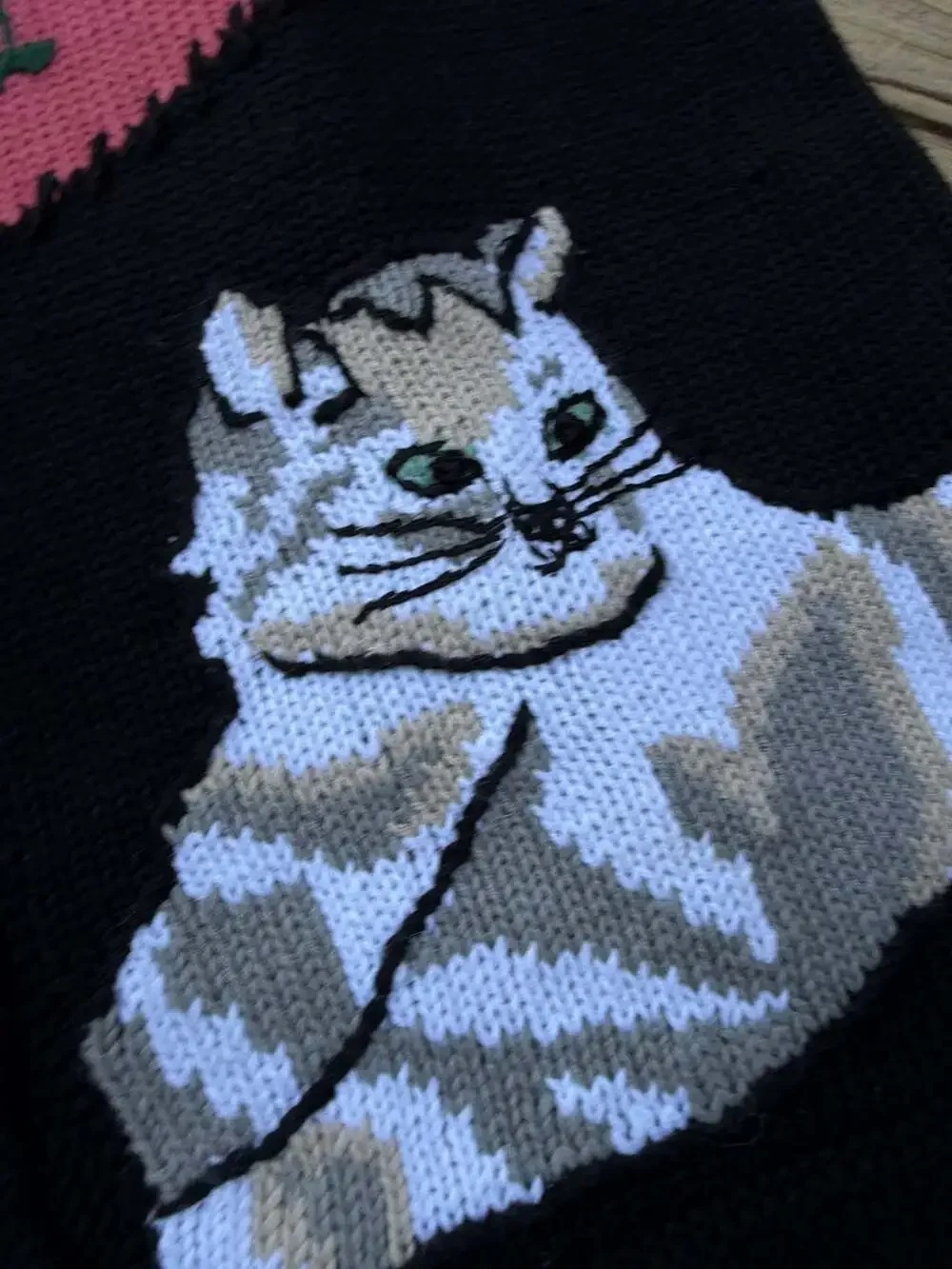 Vintage Storybook Knits Patchwork Cat Cardigan Sweater - Picture 6 of 9